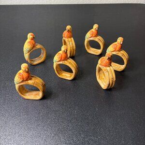 7 Vintage Ceramic Parrot Tropical Napkin Rings